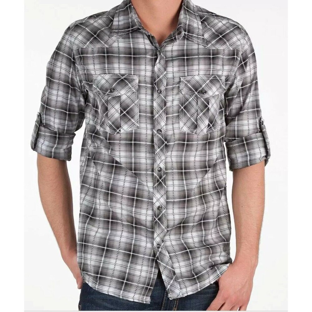 BKE Men's Slim-fit Dobby Stripe Snap Front Shirt Tab Sleeves Western Size XL